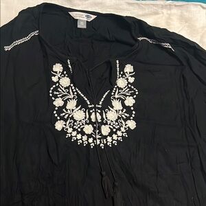 Black Tunic with White Floral Embroidery
